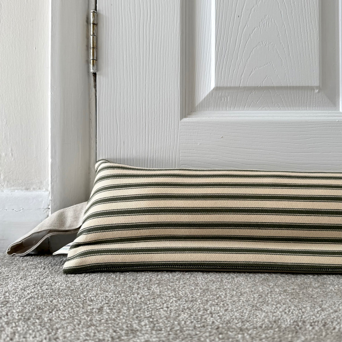 Olive Ticking Stripe Weighted Draught Excluder