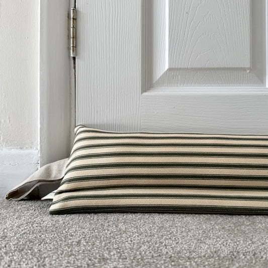 Olive Ticking Stripe Weighted Draught Excluder