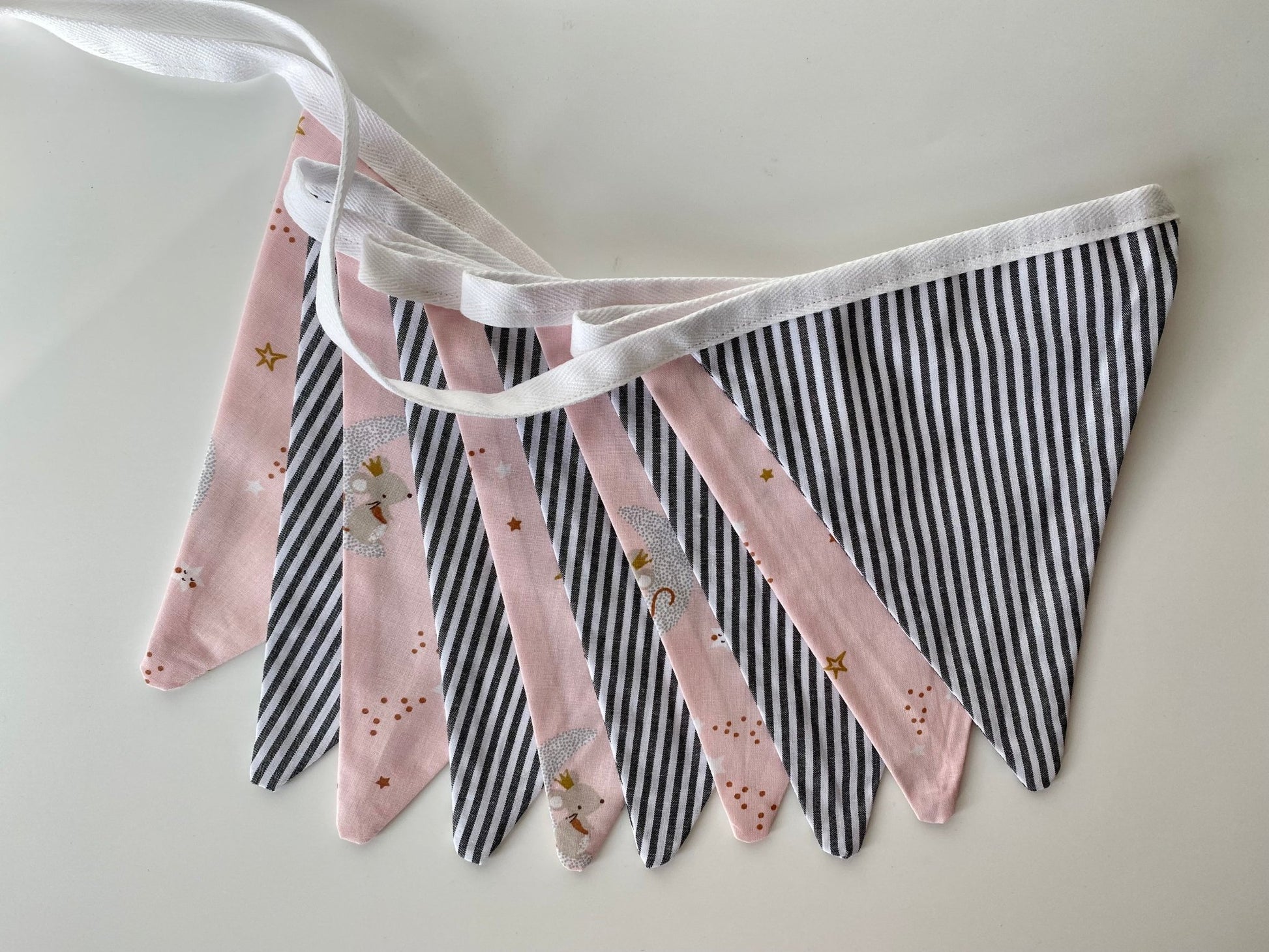 Pink Mouse and Grey Stripe Bunting - katywebsterhomeware