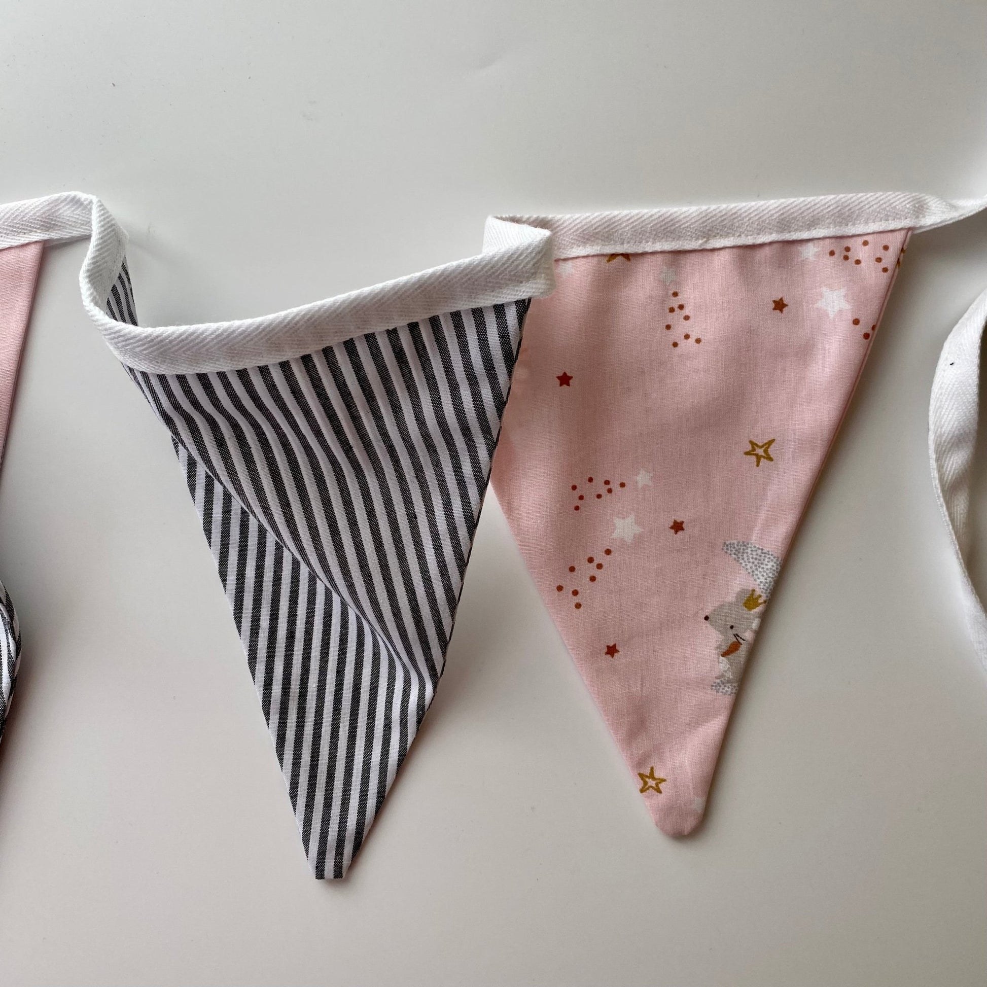 Pink Mouse and Grey Stripe Bunting - katywebsterhomeware