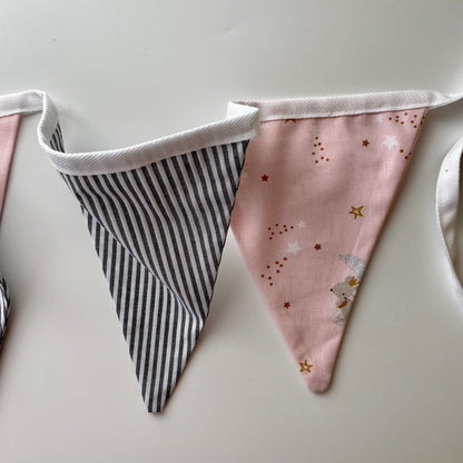 Pink Mouse and Grey Stripe Bunting - katywebsterhomeware