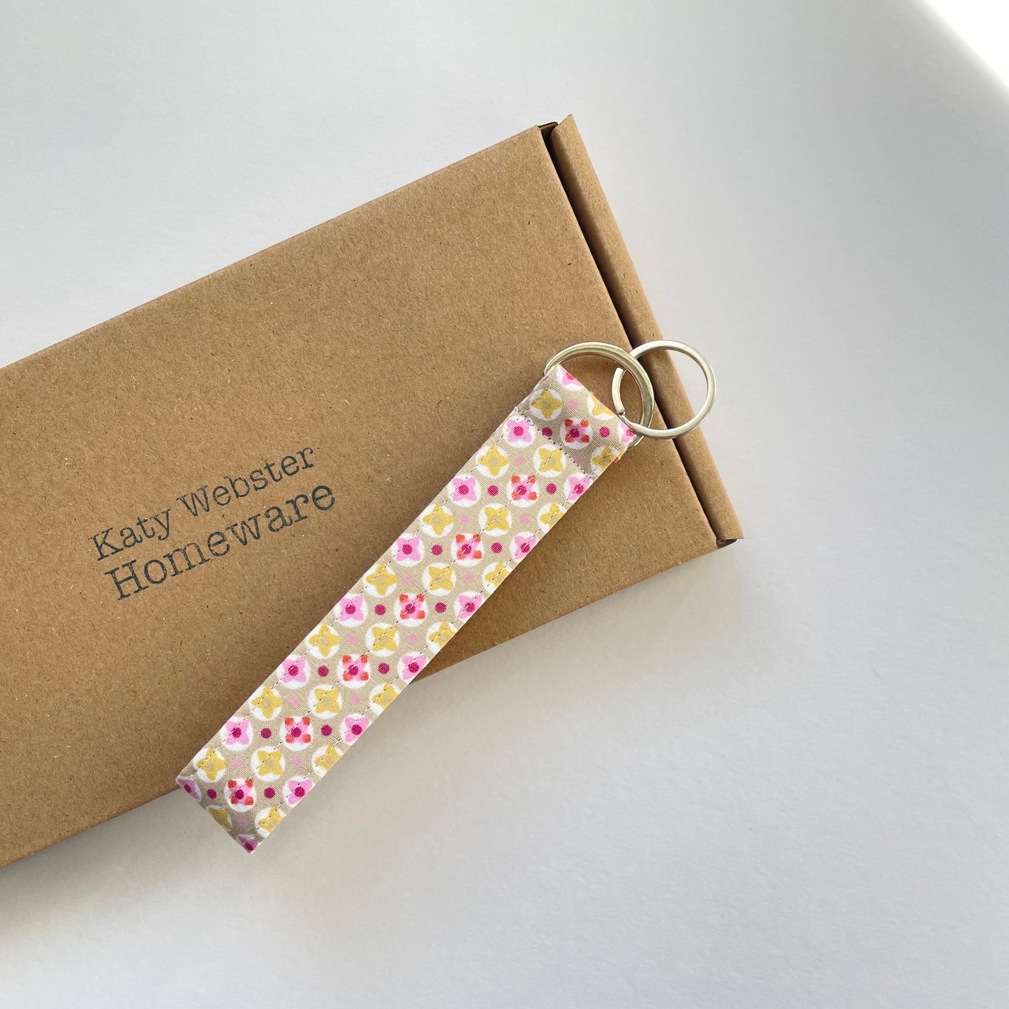 Wristlet Fabric Key Fob - Taupe/Pink Geo