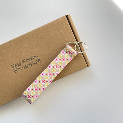 Wristlet Fabric Key Fob - Taupe/Pink Geo