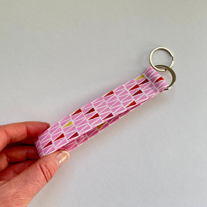 Wristlet Fabric Key Fob - Pink Triangle