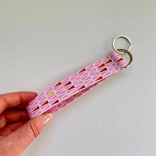 Wristlet Fabric Key Fob - Pink Triangle