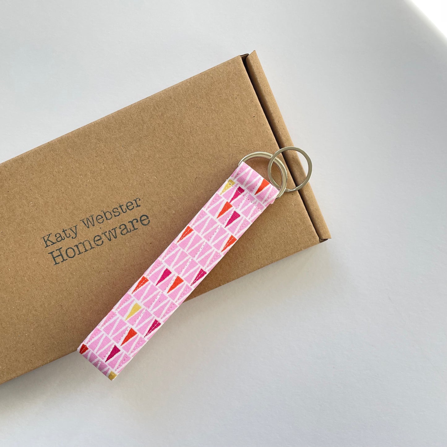 Wristlet Fabric Key Fob - Pink Triangle