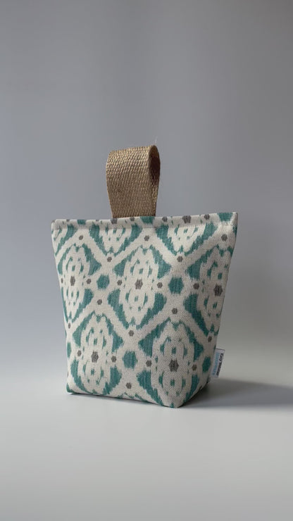 Teal/Grey Ikat Fabric Door Stop