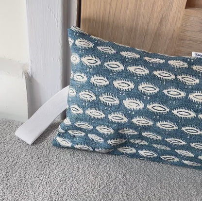 Blue Indian Block Weighted Draught Excluder