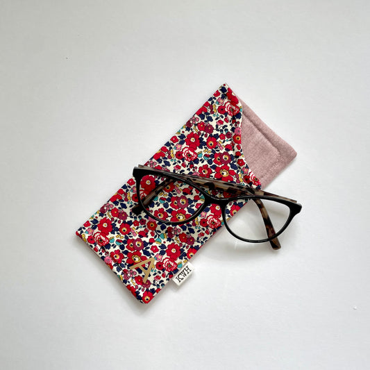 Red Floral Fabric Glasses Case
