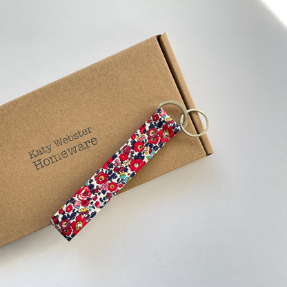 Wristlet Fabric Key Fob - Red Floral