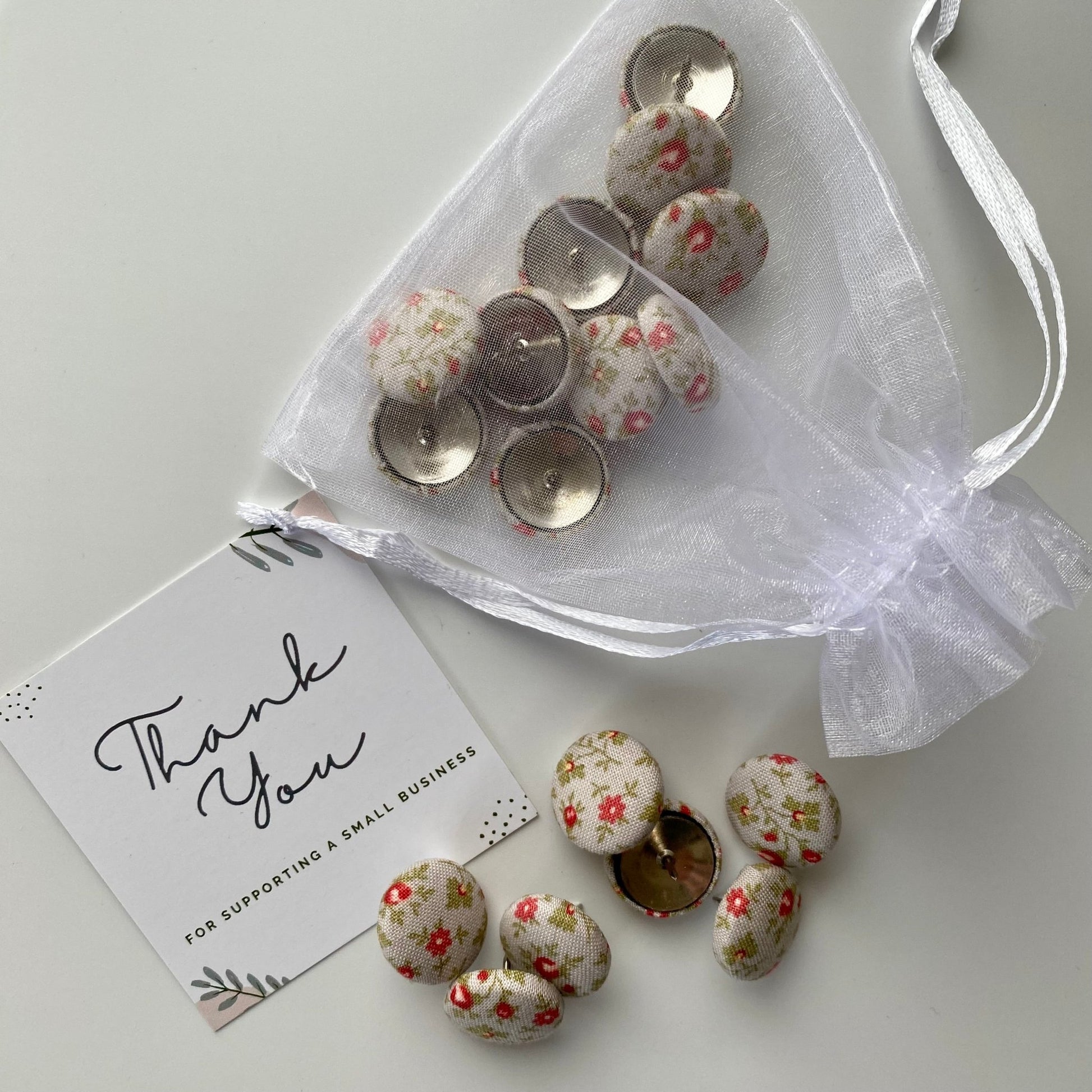 Sage Rose Fabric Covered Pins - katywebsterhomeware