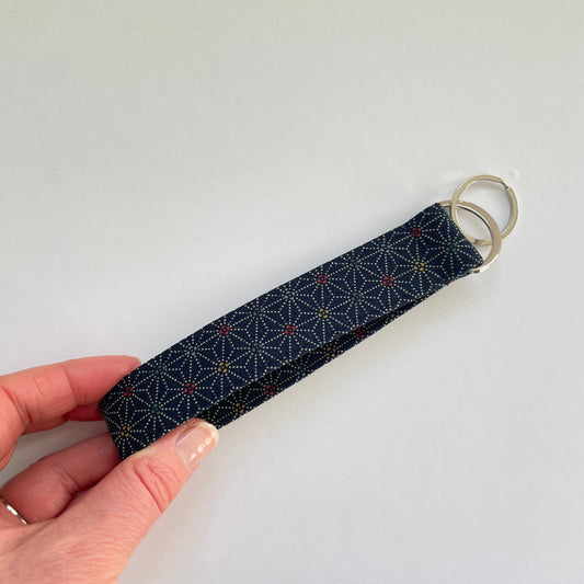 Wristlet Fabric Key Fob - Navy Sashiko