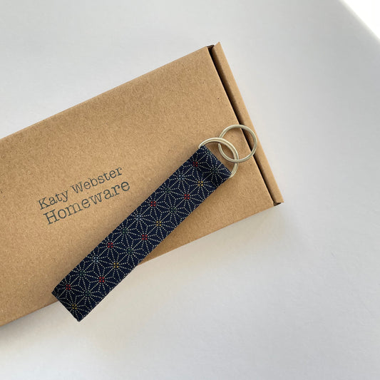 Wristlet Fabric Key Fob - Navy Sashiko