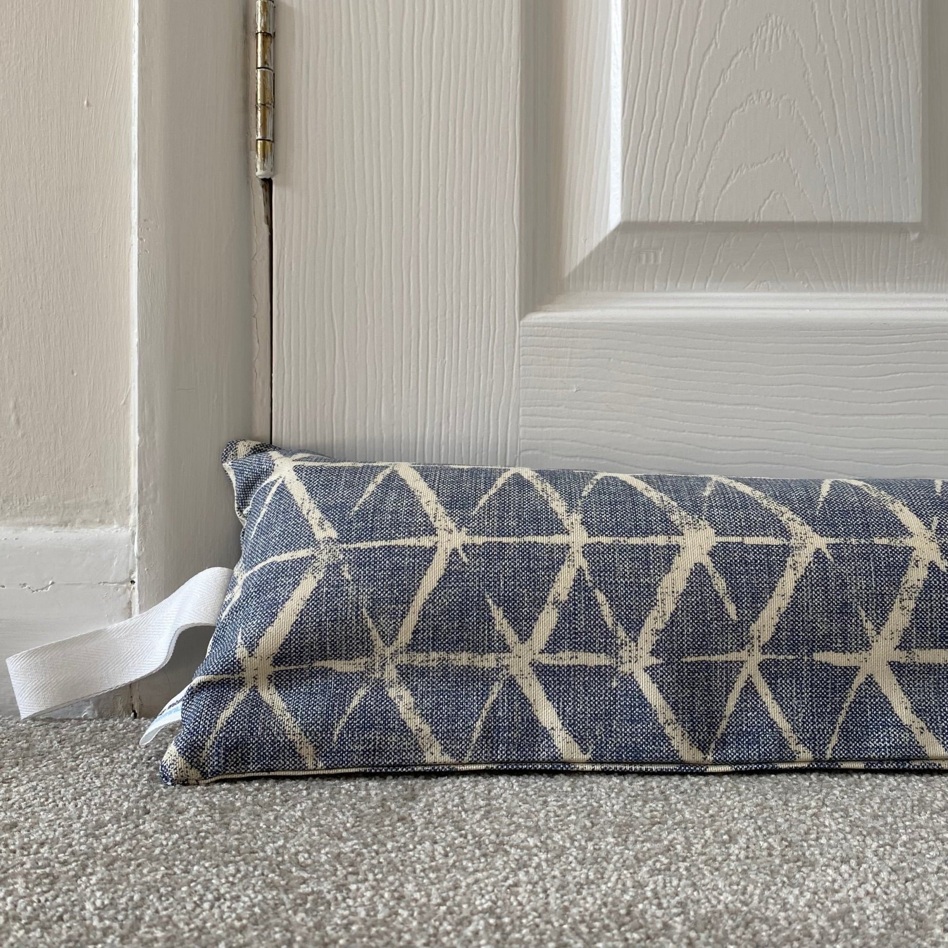 Sea Blue Geometric Weighted Draught Excluder - katywebsterhomeware