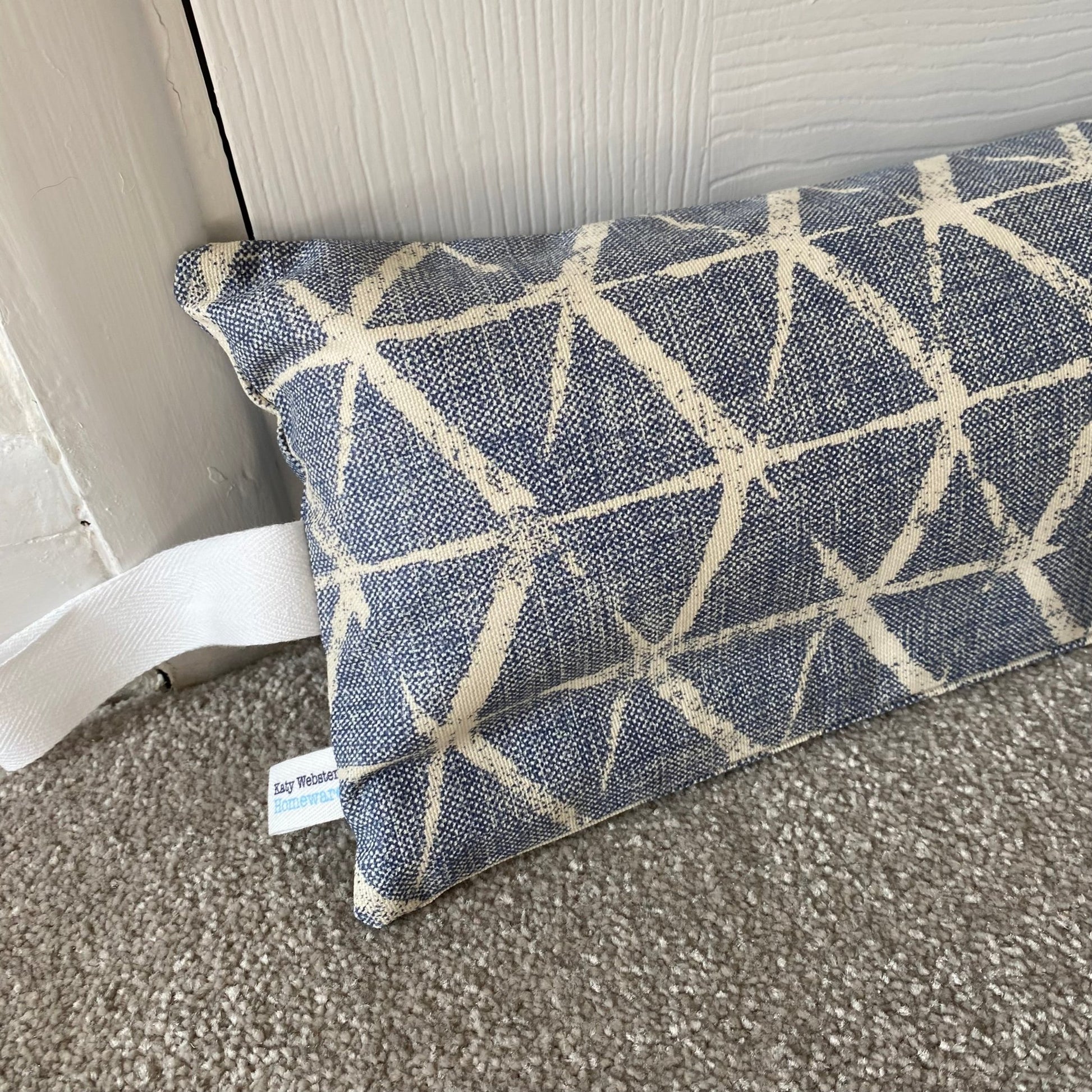 Sea Blue Geometric Weighted Draught Excluder - katywebsterhomeware