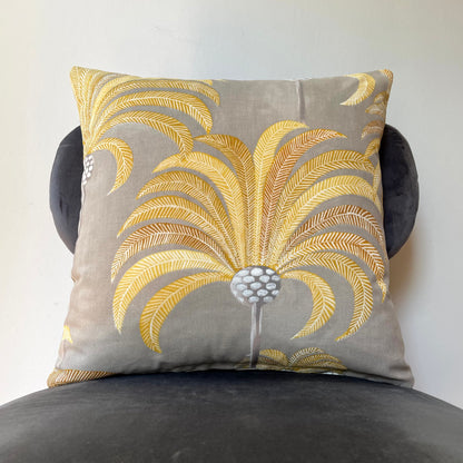 Taupe Palm Tree Cushion Cover 18 x 18"