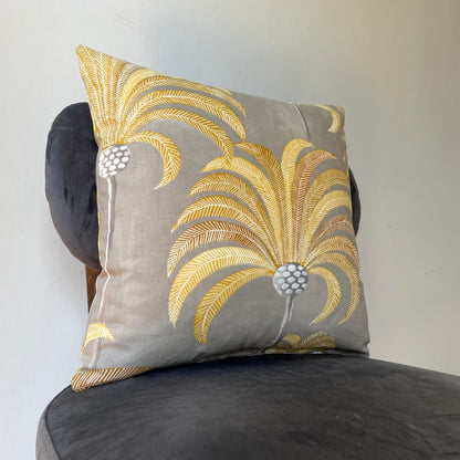 Taupe Palm Tree Cushion Cover 18 x 18"