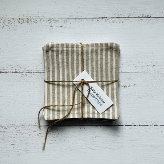 White Stripe Fabric Coasters - 6 Pk