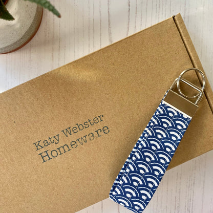 Wristlet Fabric Key Fob - Blue Wave - katywebsterhomeware