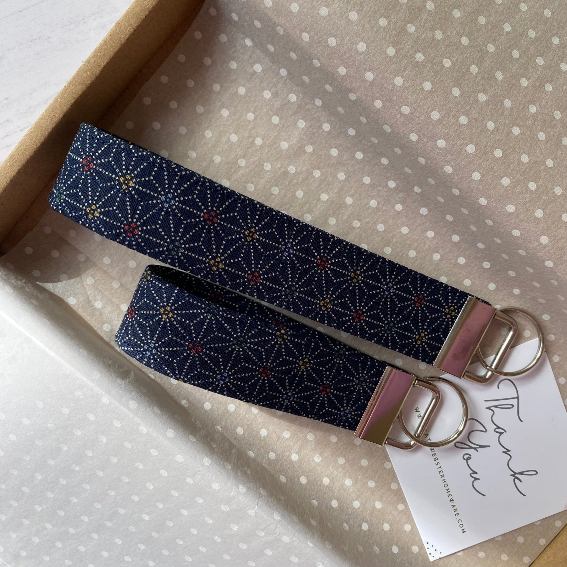 Wristlet Fabric Key Fob Navy Sashiko – katywebsterhomeware