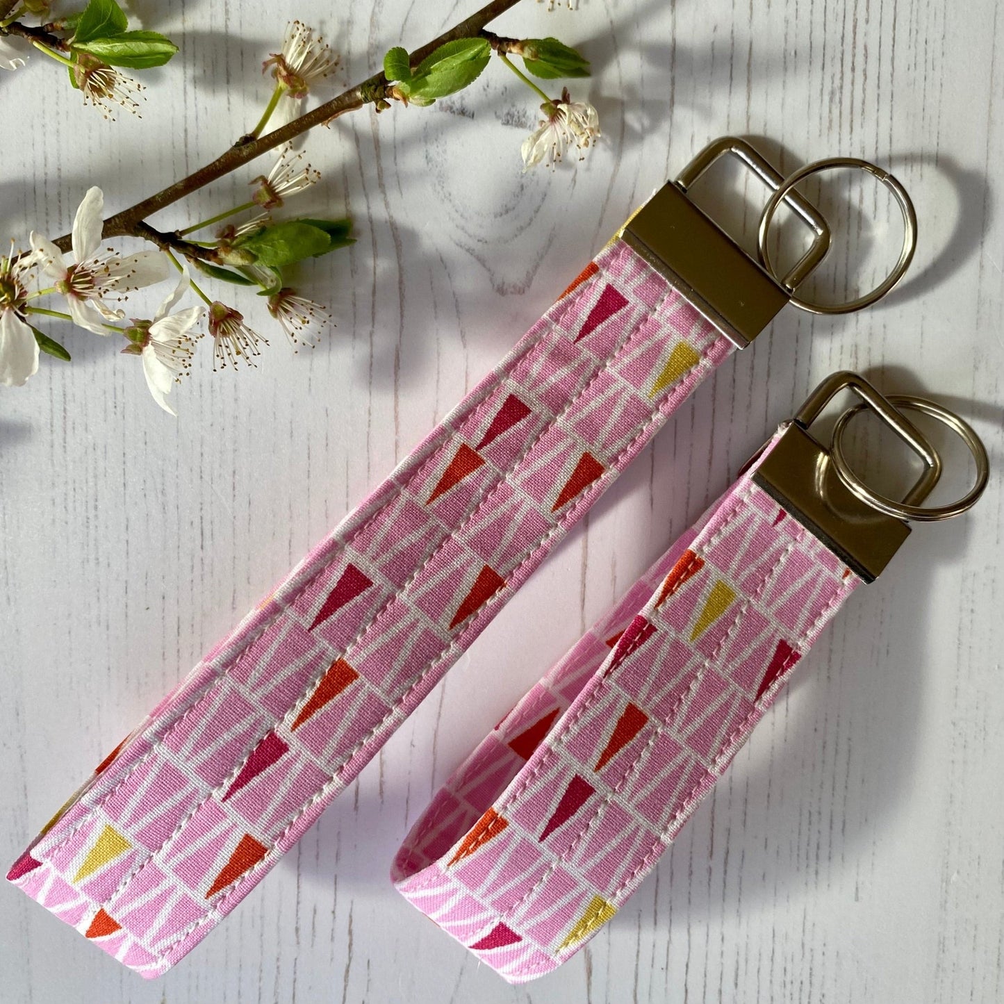 Wristlet Fabric Key Fob - Pink Triangle - katywebsterhomeware