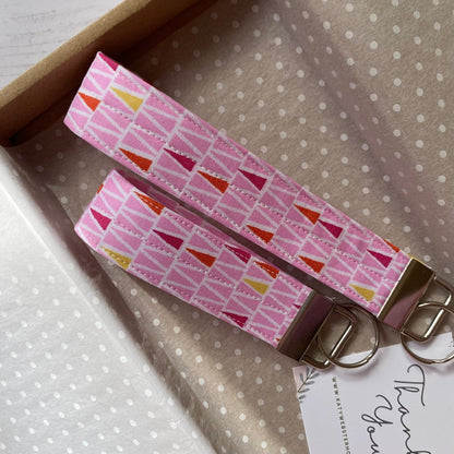 Wristlet Fabric Key Fob - Pink Triangle - katywebsterhomeware