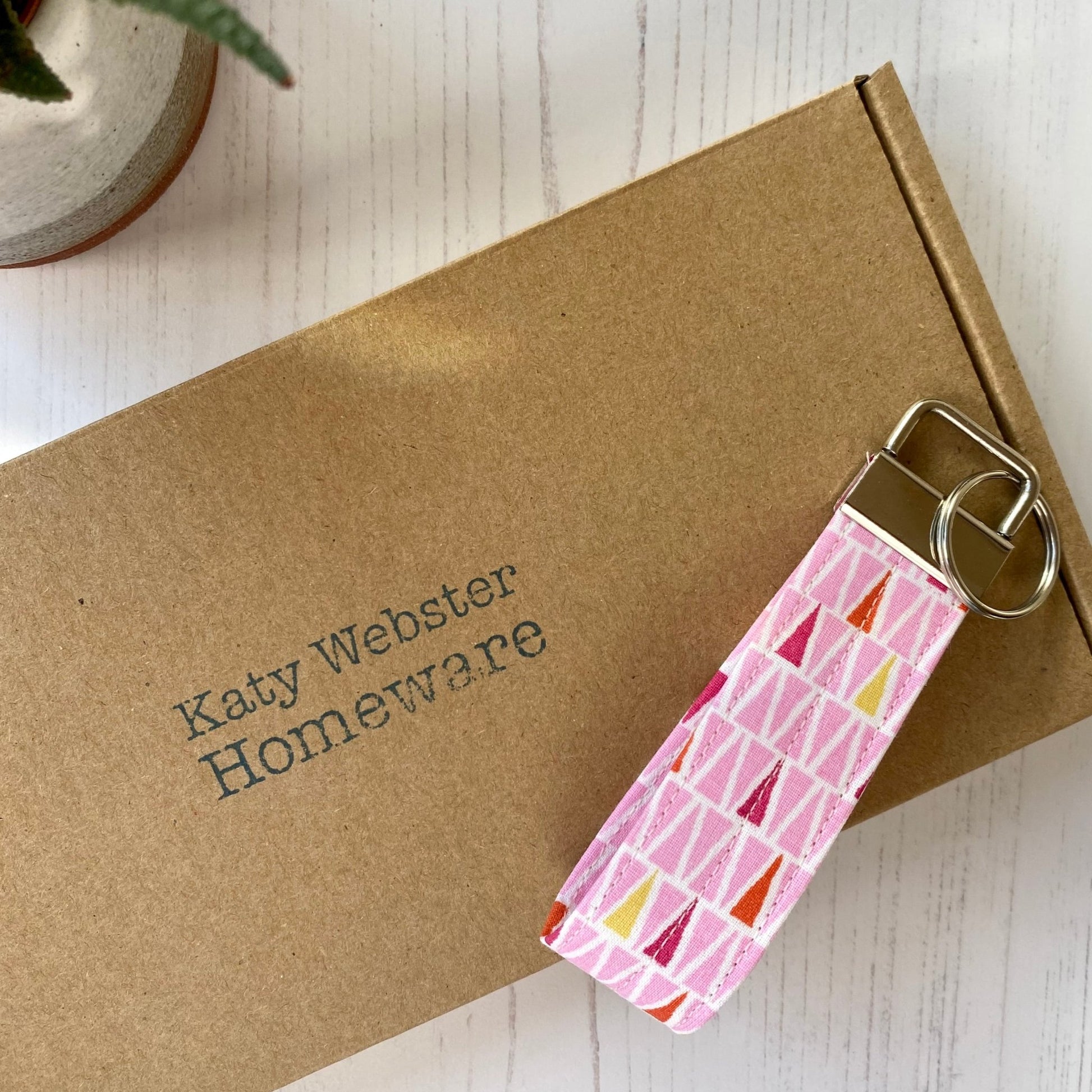 Wristlet Fabric Key Fob - Pink Triangle - katywebsterhomeware